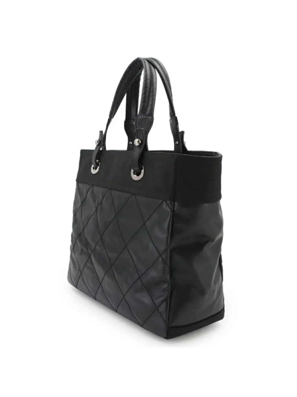Chanel Paris Biarritz MM Tote Bag Canvas Nylon Black